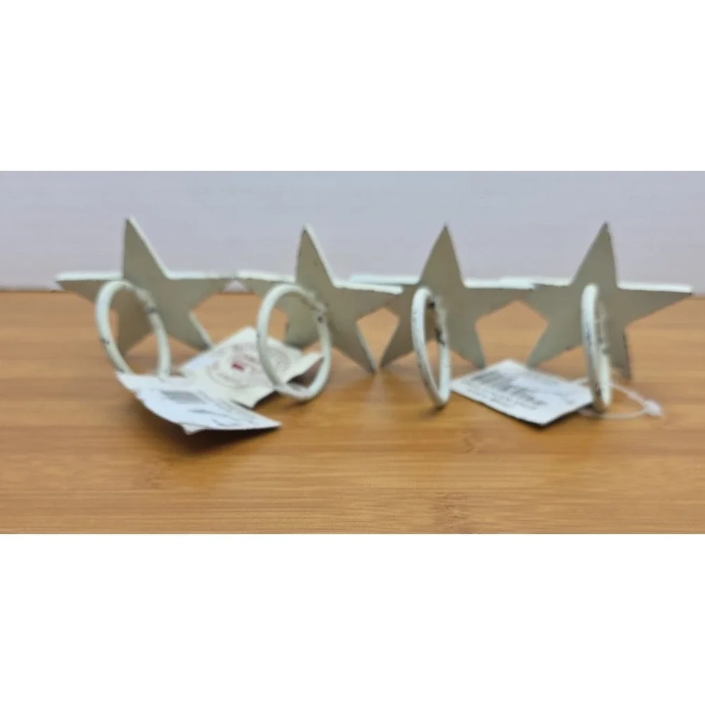 The Country House Collection Set of 4 Rustic Cast Iron Star Napkin Ring Holders